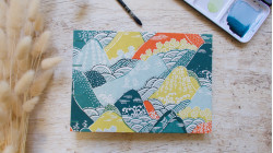 Carnet d'aquarelle Découverte 5 papiers format A5 paysage couverture papier japonais Montagnes rivières vert