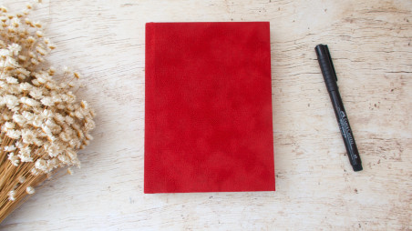 Carnet de notes pages blanches unies - Simili cuir velours rouge