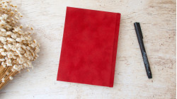 Carnet de notes pages blanches unies - Simili cuir velours rouge