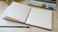 Carnet aquarelle Découverte 5 papiers - format carré 15x15 - Papier Arches - Simili velours violet | L'atelier Reliure