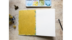 Carnet d'aquarelle A5 portrait - Papier Arches - Japonais Fleurs de cerisier sur jaune | L'atelier Reliure