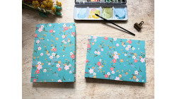 Carnet d’aquarelle A5 portrait ou paysage – Couverture en papier japonais floral turquoise