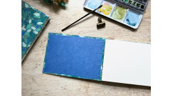Carnet d’aquarelle A5 portrait ou paysage – Couverture en papier japonais bleu canard motif feuilles
