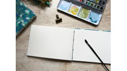 Carnet d’aquarelle A5 portrait ou paysage – Couverture en papier japonais bleu canard motif feuilles