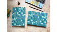 Carnet d’aquarelle A5 portrait ou paysage – Couverture en papier japonais bleu canard motif feuilles