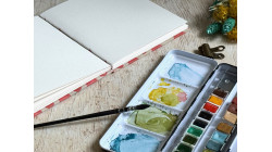 Carnet aquarelle artisanal carré – Arches grain satiné - Lokta rouge | L’atelier Reliure