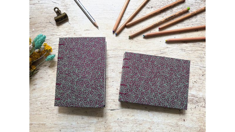 Carnet de croquis A6 paysage ou portrait – reliure copte – fait main - Jungle