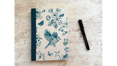 Carnet de notes A5 à lignes - Branches fleurs oiseaux