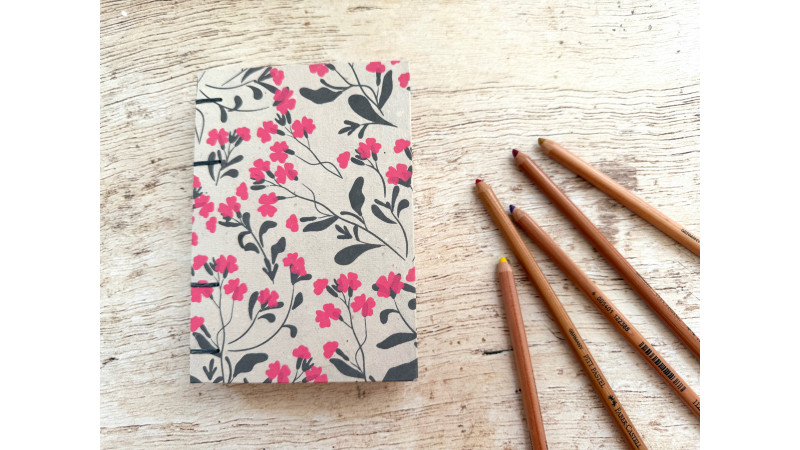 Carnet de croquis format A6 portrait - Branches fleurs roses