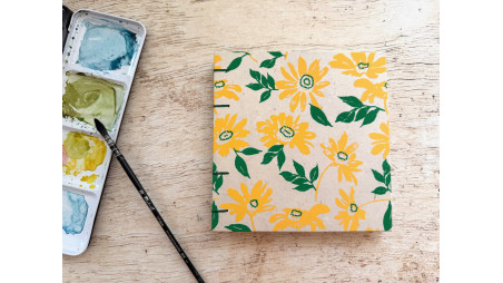 Carnet d'aquarelle carré 15 x 15 cm fait main - Fleurs jaunes