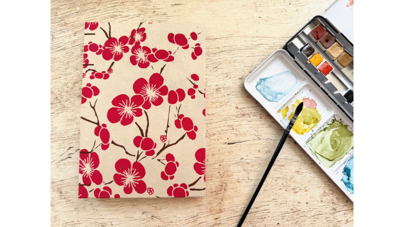 Carnet d'aquarelle format A5 portrait - Fleurs rouges
