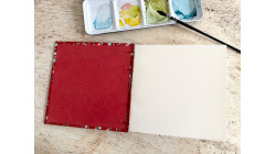 Carnet d’aquarelle carré – couverture en papier japonais Branches en fleurs rouge | L’atelier Reliure