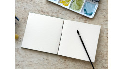 Carnet aquarelle Découverte 5 papiers carré - Testez les marques - Couverture en papier japonais bleu canard | L'atelier Reliure