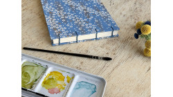 Carnet d’aquarelle A5 paysage – Arches grain fin - Japonais bleu pervenche  | L'atelier Reliure