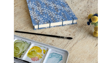 Carnet d’aquarelle A5 paysage – Arches grain fin - Japonais bleu pervenche  | L'atelier Reliure