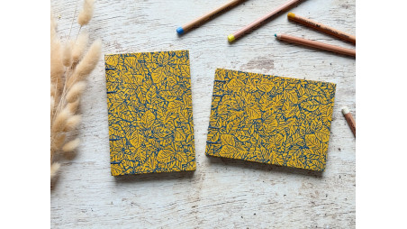 Carnet de croquis A6 paysage ou portrait reliure copte fait main Feuillage jaune