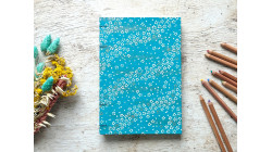 Carnet de croquis A5 portrait reliure copte fait main Fleurs au vent bleu canard