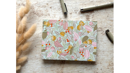 Carnet de croquis A6 paysage reliure copte fait main Feuilles baies fruits sauge