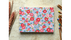 Carnet de croquis A5 paysage reliure copte fait main Camélias lavande