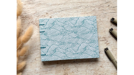 Carnet de croquis A6 paysage reliure copte fait main Océan bleu pétrole