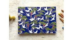 Carnet de croquis A5 paysage reliure copte fait main Grues pins japonais glycines