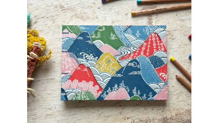 Carnet de croquis A5 paysage reliure copte fait main Montagnes rivières bleu