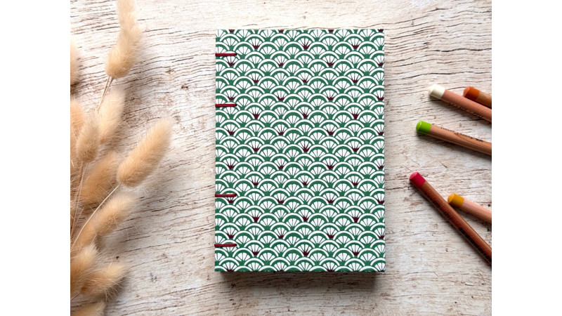 Carnet de croquis A6 portrait reliure copte fait main Chrysanthèmes de mer