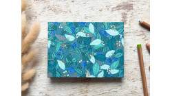 Carnet de croquis A6 paysage reliure copte fait main Feuilles baies fruits bleu canard