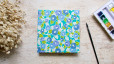 Carnet d’aquarelle carré 15 × 15 cm papier Khadi couverture en papier japonais Camélias vert bleu